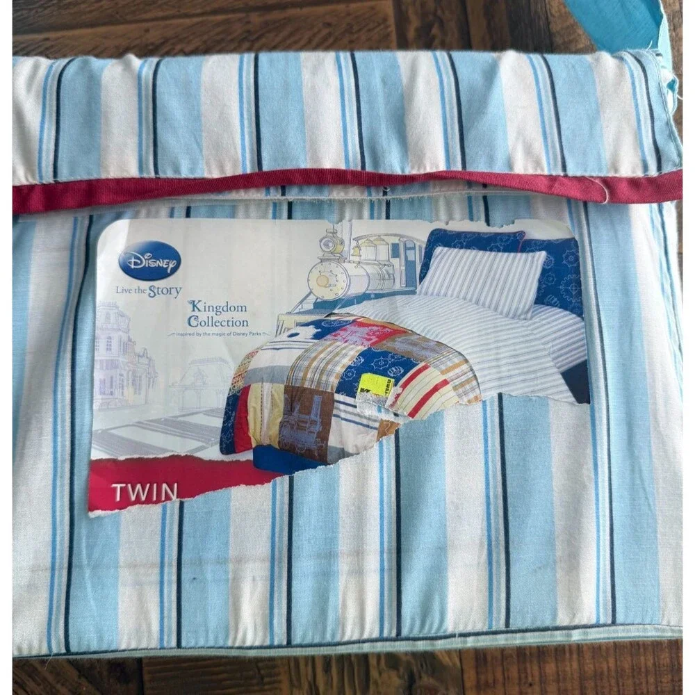 Disney Kingdom Collection Blue White Stripe 3 Piece Twin Sheet Set NEW Bedding
